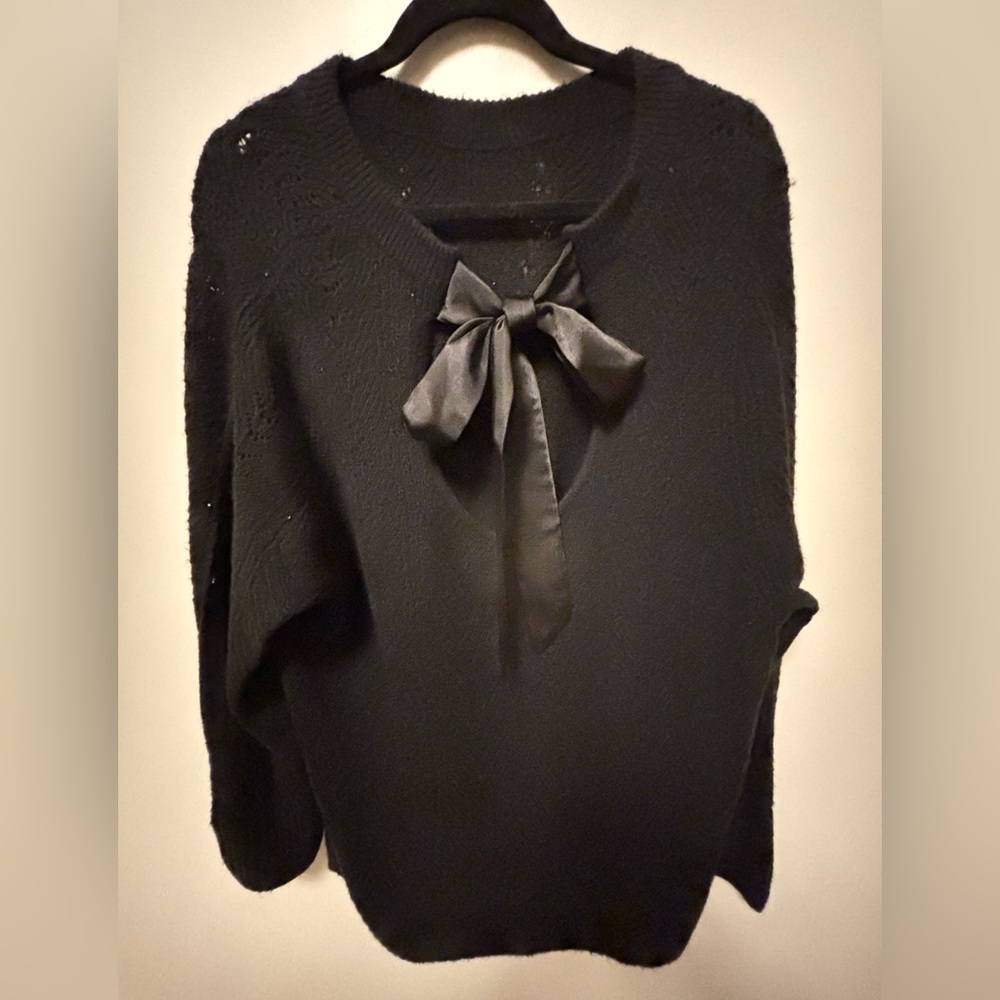 Penningtons Black Satin Bow Tie Neck Sweater